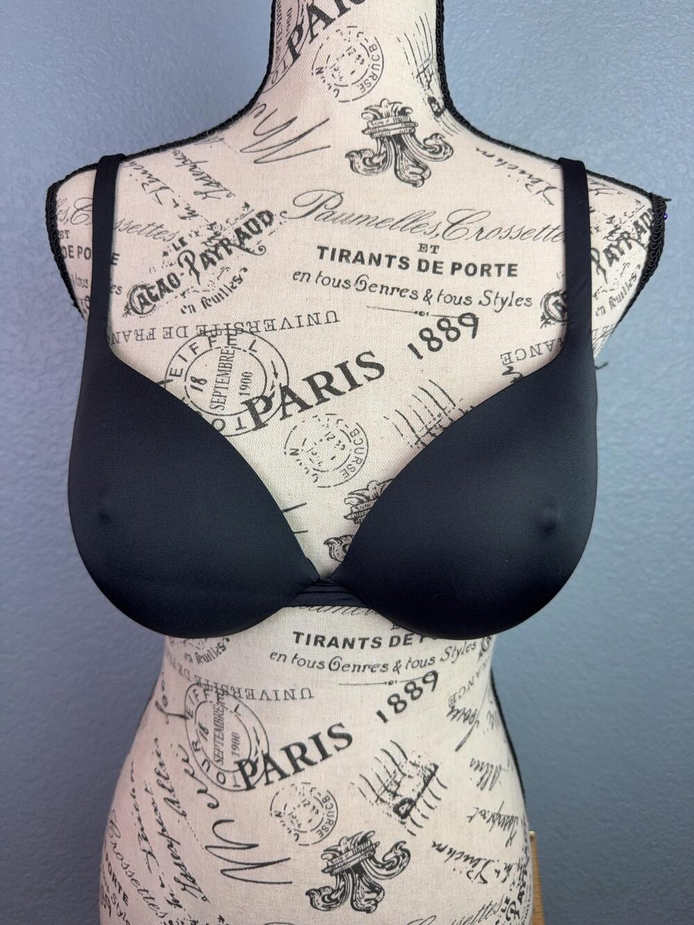 Skims Bra Womens 36C Black T-Shirt Underwire Lightly Lined Microfiber Stretch